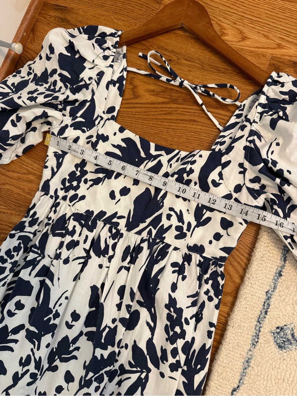 Willow Blue and White Midi Dress Size Small Puff Sleeves - Picture 7 of 10